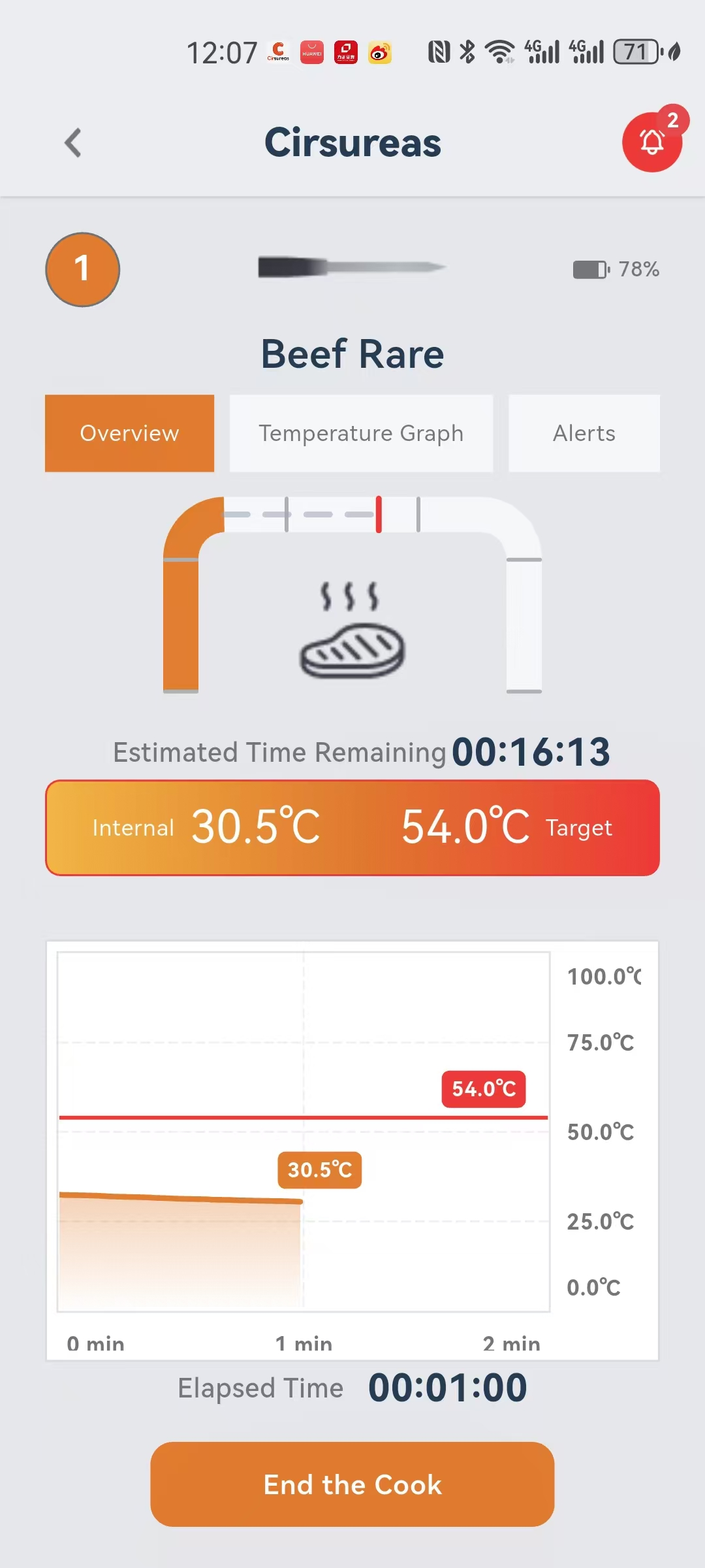 Cirsureas App cooking overview - Beef Rare