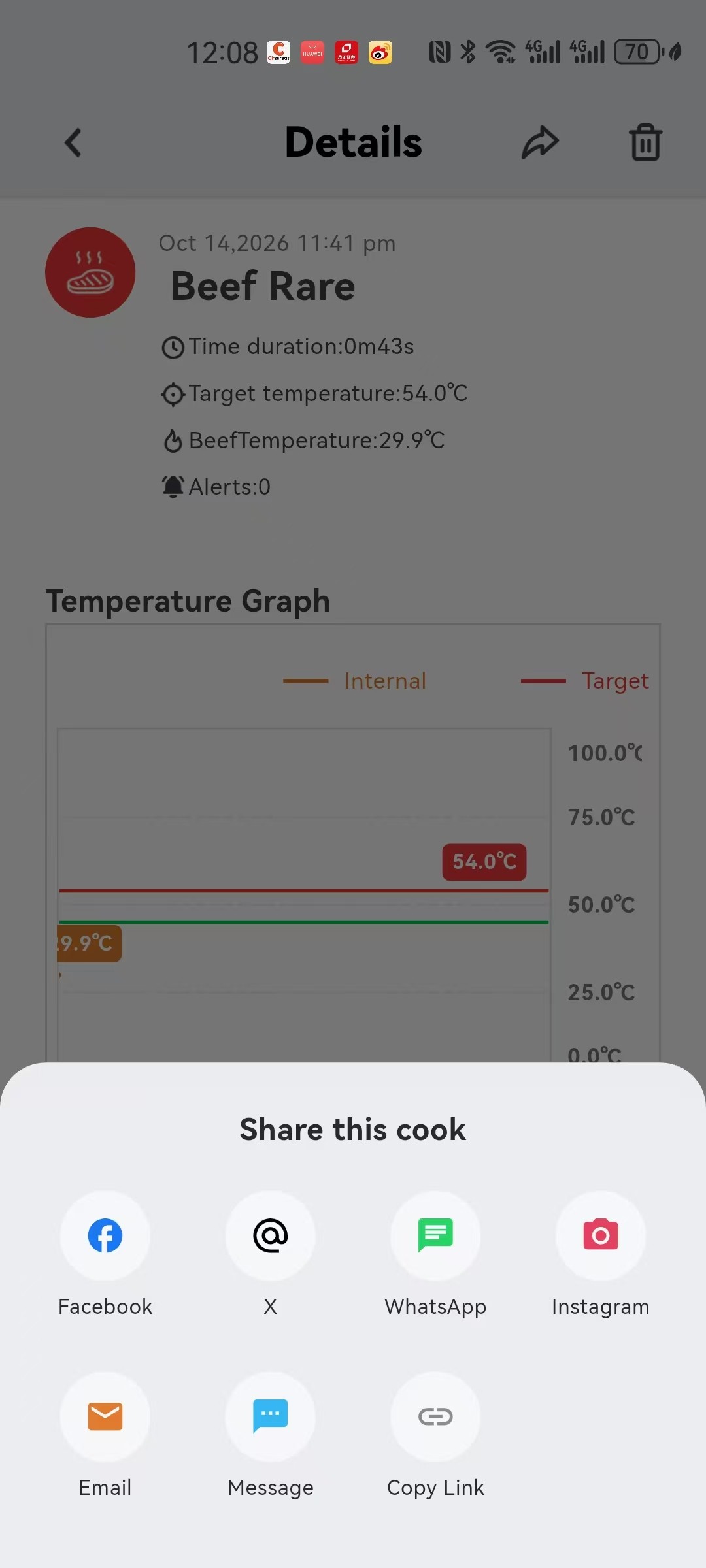 Share your cook results to Facebook, WhatsApp, Instagram, email or copy link