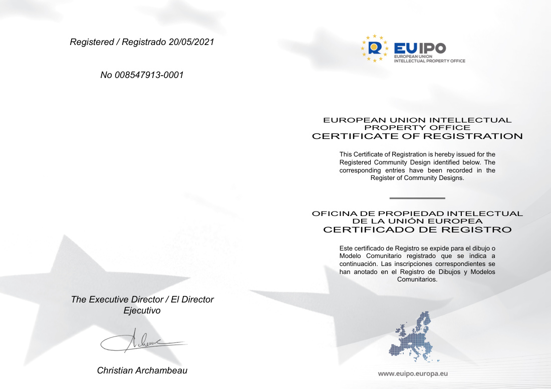 EU Design Registration 008547913-0001 certificate