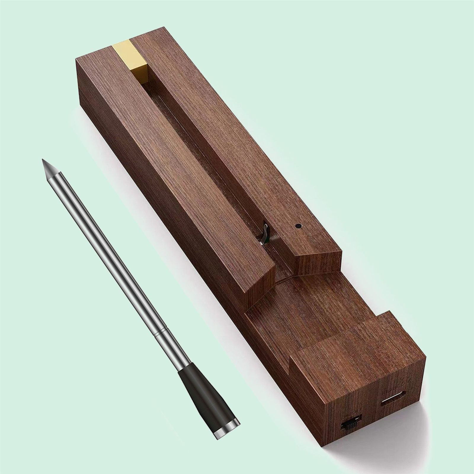 Walnut charging dock with wireless probe