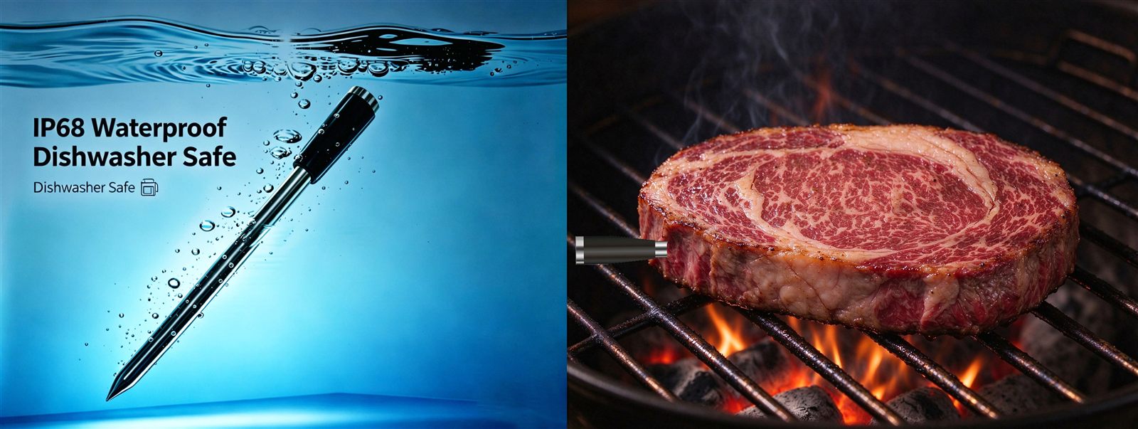 IP68 waterproof and dishwasher safe wireless thermometer